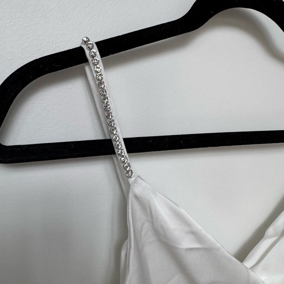 Elegant White Satin Slip Dress with Rhinestone Straps - Picture 2 of 6